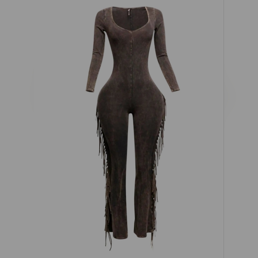 Brown Fringe Jumpsuit